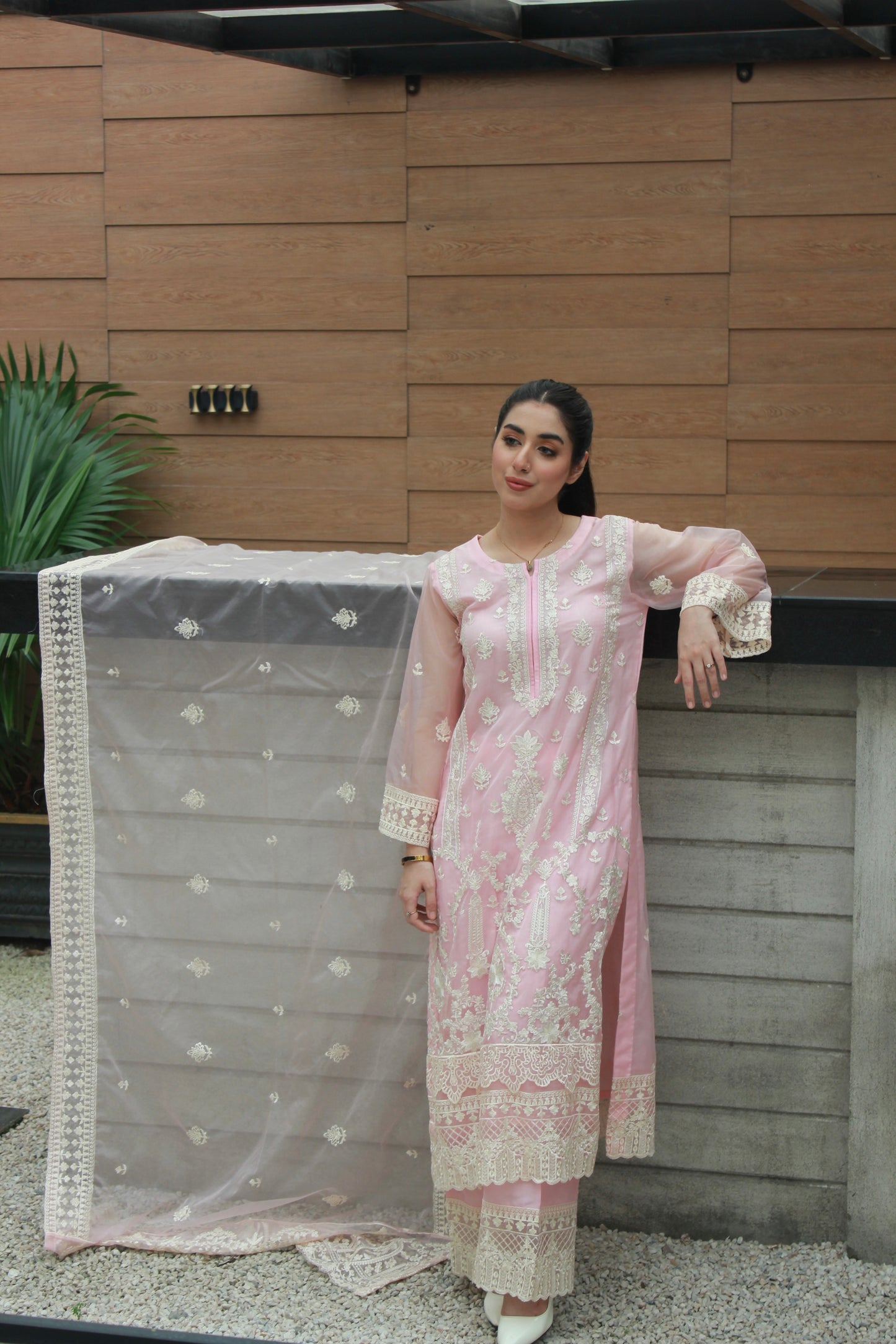 3-Piece Embroidered Stitched Organza Suit - SES2