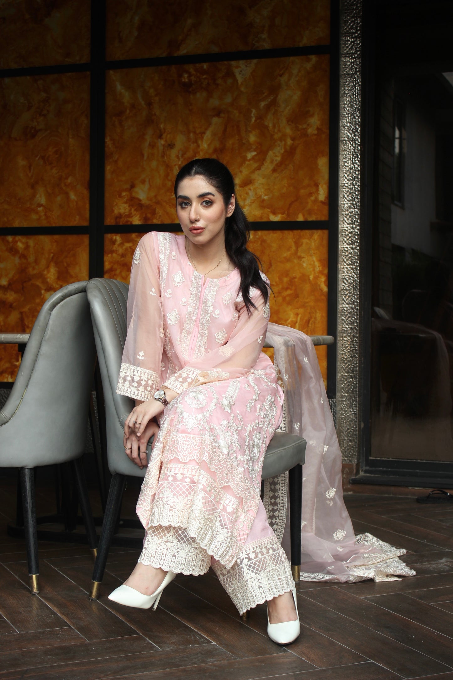 3-Piece Embroidered Stitched Organza Suit - SES2