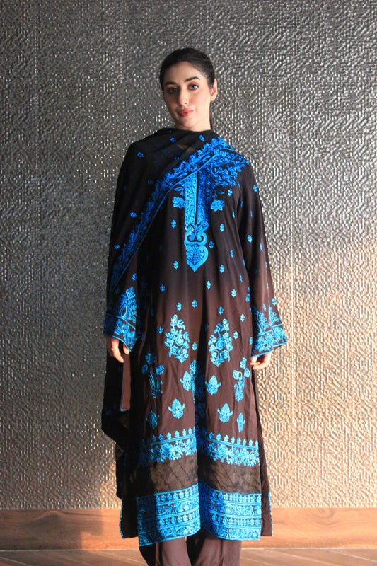 3-Piece Embroidered Stitched Cotton Suit - SES4