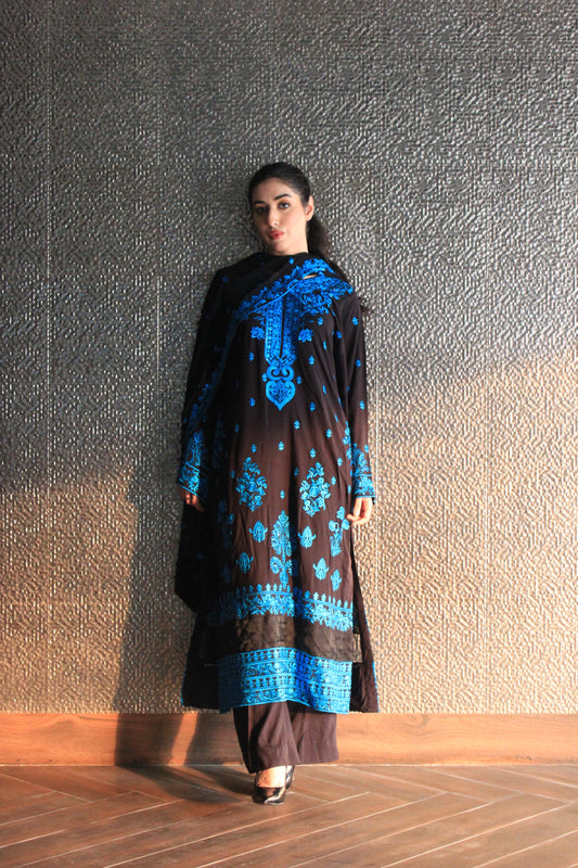 3-Piece Embroidered Stitched Cotton Suit - SES4