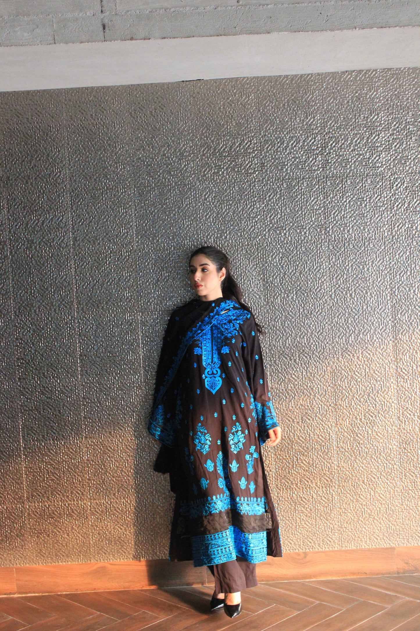 3-Piece Embroidered Stitched Cotton Suit - SES4